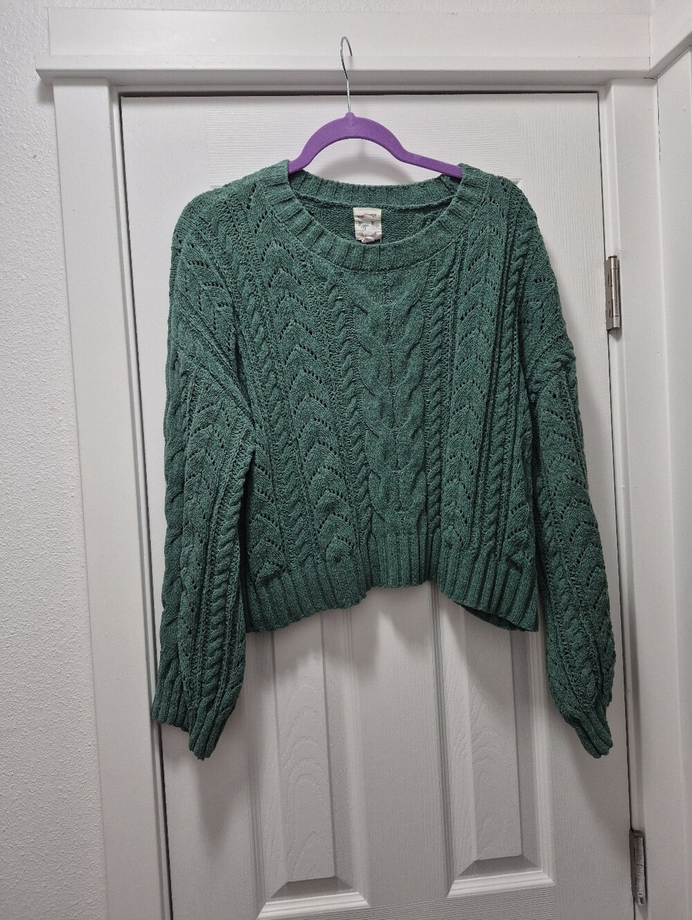 Hippie Rose Teal Cable Knit Cropped Sweater
